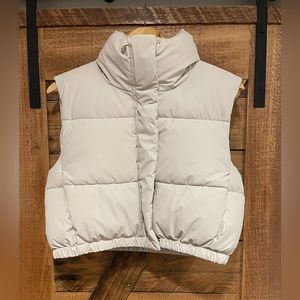 Zara Faux Leather Puffer Vest. Size small. Color light gray. New with tags.